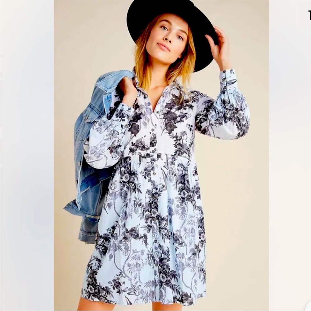 Anthropologie Lavinia Embroidered Shirtdress Black & White Toile Size 6 - Picture 14 of 14